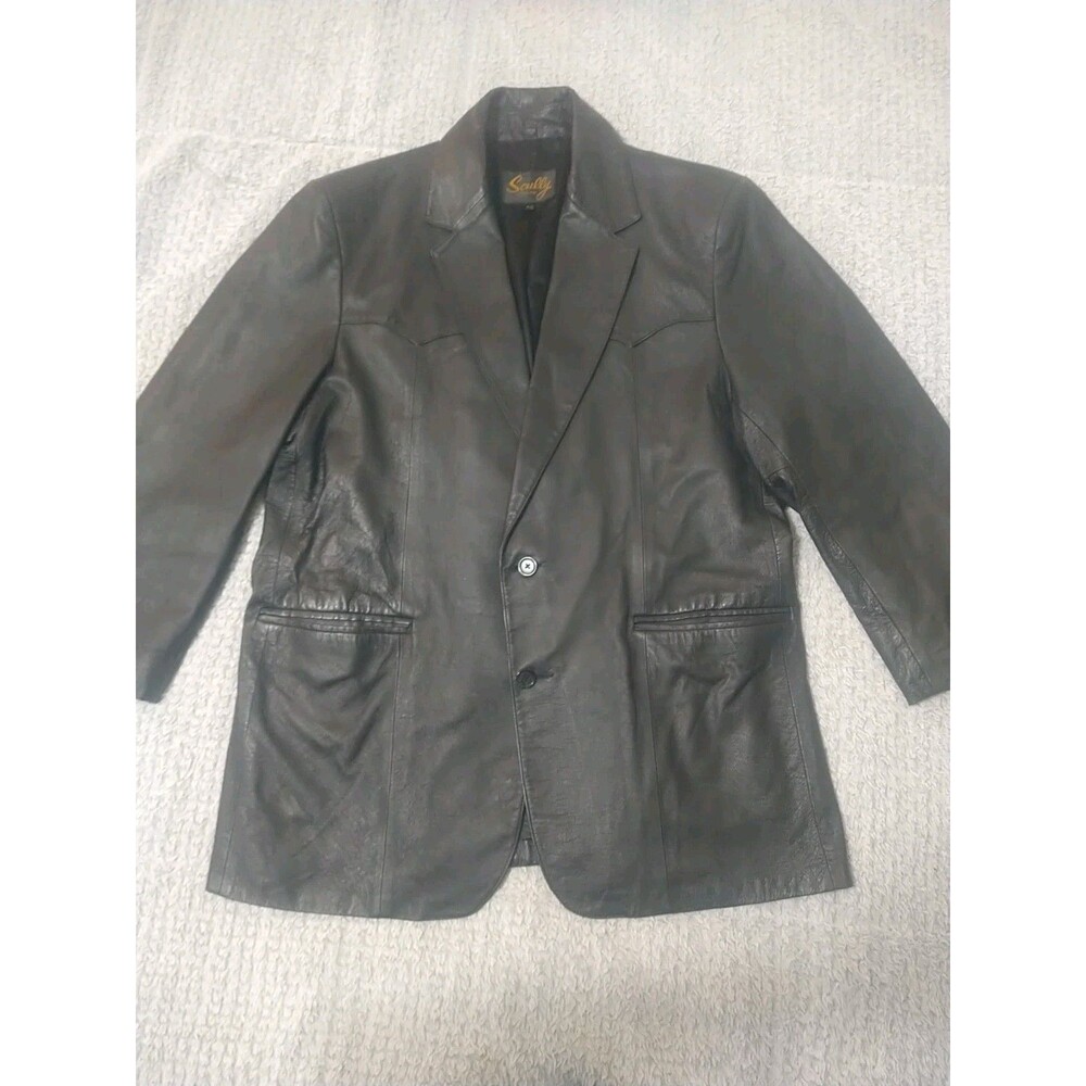 Scully Mens Leather Blazer Sz 46 Black Vintage Y2k